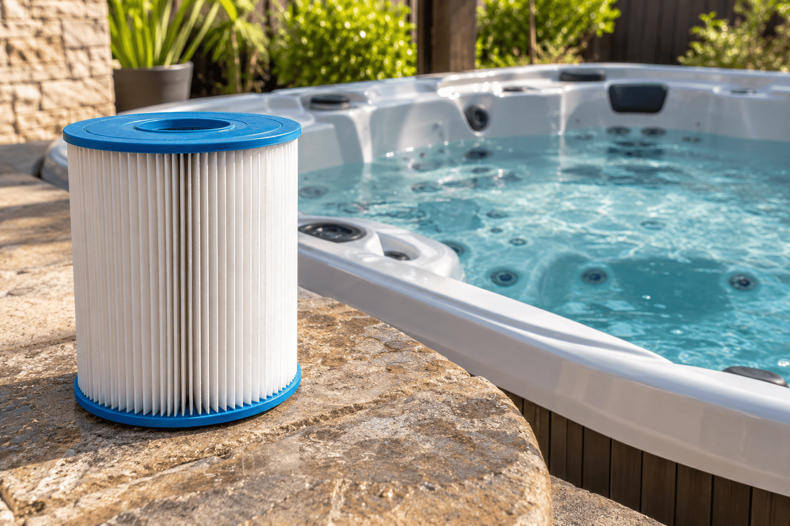 Pleated spa filter naast een buiten spa